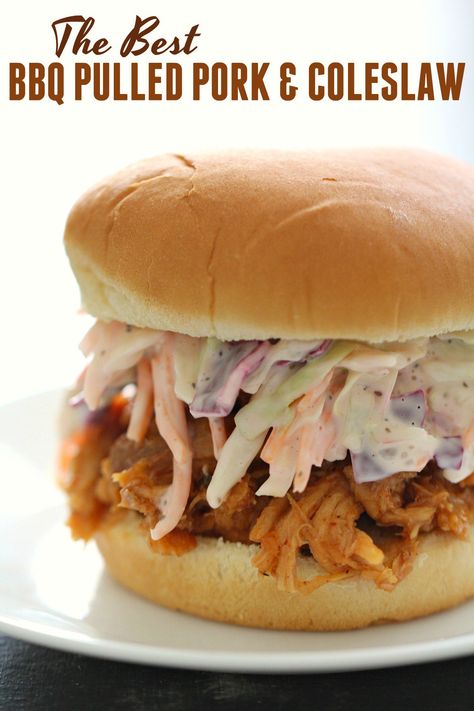 Pulled Pork And Coleslaw, Slow Cooker Bbq Pulled Pork, Coleslaw For Pulled Pork, Coleslaw Sandwich, Meat Ideas, Bbq Pulled Pork Slow Cooker, Bbq Pulled Pork Sandwiches, Pulled Pork Sandwiches, Pork Sandwiches