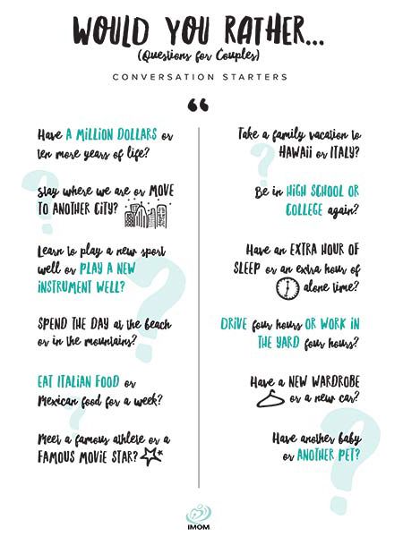 would you rather--for couples Texting Games For Couples, Questions For Couples Funny, Texting Games, Funny Would You Rather, Conversation Starters For Kids, Would U Rather, Date Night Games, Conversation Starters For Couples, Rather Questions