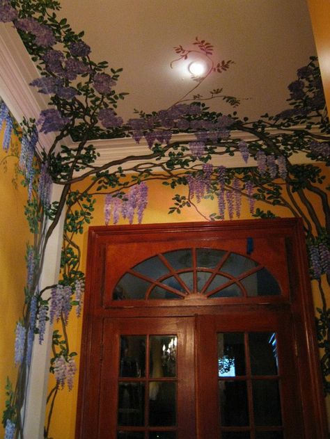 Mueller's Murals: Wisteria entryway, Private home, New Orleans Wisteria Wall Mural, Witchy Wall Mural, Whimsical Accent Wall, Wisteria Wall Painting, Whimsigoth Wall Mural, Ivy Mural, Cottagecore Wall Mural, Flowers Murals Painted Walls, Wisteria Wall