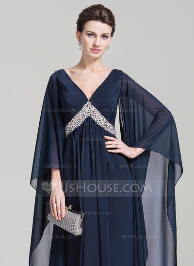 Empire V-neck Floor-Length Chiffon Mother of the Bride Dress With Ruffle Beading Sequins Bride Silhouette, Mob Dress, Ruffle Beading, Chiffon Evening Dresses, Dresses Chiffon, Beaded Chiffon, Mothers Dresses, Empire Dress, Mother Of The Bride Dress