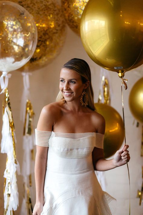 Gilded Industrial Editorial at Gather & Tailor - nouba.com.au - Gilded Industrial Editorial at Gather & Tailor Warehouse Wedding, Gold Balloons, Modern Bride, Wedding Bride, Strapless Wedding Dress, One Shoulder Wedding Dress, Melbourne, New Zealand, Need To Know