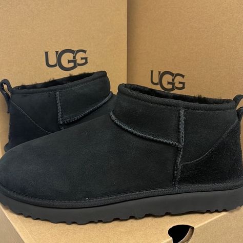 Ugg Classic Ultra Mini Size-10 Blk New/No Box Black Mini Uggs, Bday Shoes, Uggs Mini, Unrealistic Wishlist, Fluffy Shoes, Ugg Sandals, Ugg Tasman Slippers, Ugg Classic Tall, Ugg Boots Australia