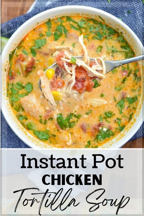 Creamy Tortilla Soup Recipe, Instapot Dinner Recipes, Creamy Tortilla Soup, Instant Pot Fall Recipes, Instant Pot Chicken Tortilla Soup, Tortilla Soup Easy, Creamy Chicken Tortilla Soup, Chicken Tortilla Soup Recipe, Instant Pot Ideas