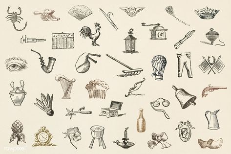 Set of Victorian-era objects from L'ornement Polychrome (1888) by Albert Racinet (1825–1893). Digitally enhanced from our own original 1888 edition. | premium image by rawpixel.com Victorian Tattoo, Victorian Candles, Arrow Illustration, Balloon Pattern, Arrow Icon, Victorian Illustration, Fish Icon, Plant Icon, Arrow Drawing