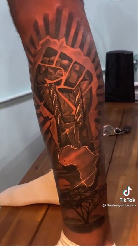 African Leg Sleeve Tattoo, African Themed Tattoos Sleeve, Blm Leg Sleeve, African Leg Tattoo Men, African Arm Tattoo, African Tattoo Ideas For Men Forearm, Back Tattoos For Black Guys, Deep Tattoo Ideas Men, Nigerian Tattoo Ideas Men