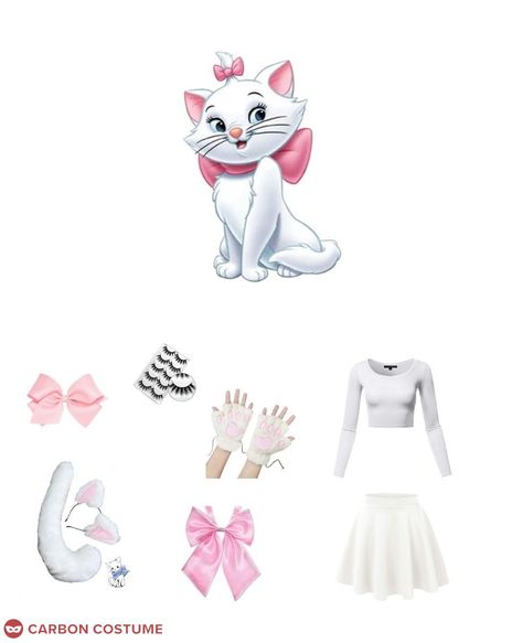 Marie Inspired Outfit, Diy Marie Aristocats Costume, Marie Halloween Costume, Marie Aristocats Makeup, Marie Cat Costume, Aristocats Halloween Costume, White Costumes Ideas, Marie Aristocats Costume, Ned Hafner