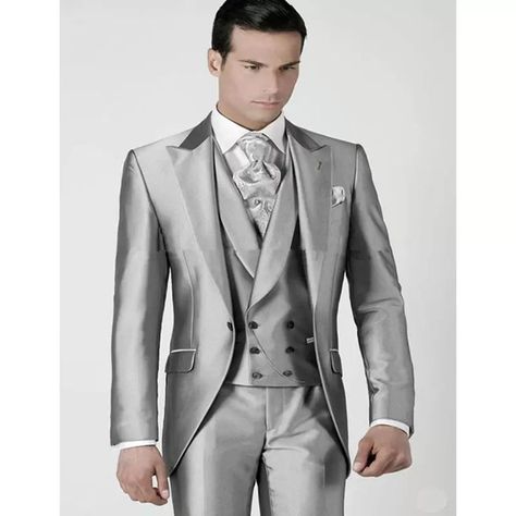 Tuxedos Jacket, Pants, and Vest Custom Made Wedding Suits For Men Terno Slim Fit, Wedding Suits For Men, Terno Slim, Silver Blazer, Man Suit, Groom Tuxedo, Prom Suits, Groomsmen Suits, Party Suits