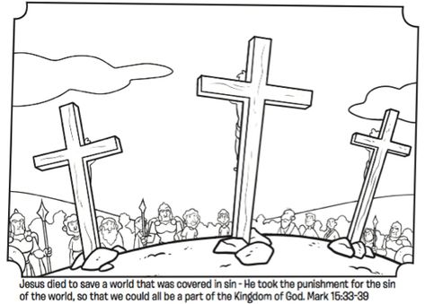 Matthew 26:36-28:10; John 18:1-20:18: Jesus' Crucifixion & Resurrection; Easter Three Crosses Coloring Page Free Easter Coloring Pages, Easter Art Project, Easter Coloring Sheets, Cross Coloring Page, Jesus Coloring Pages, Easter Coloring Book, Bible Activities For Kids, Preschool Coloring Pages, Easter Coloring