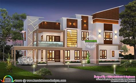 6 bedroom modern house rendering in 2500 square feet 5000 Sq Ft House Plans, House Plans Indian Style, Double Storey House Plans, Square House Plans, Modern Elevation, India House, Creative Home Decor Ideas, Bedroom Inspirations Minimalist, Double Storey House