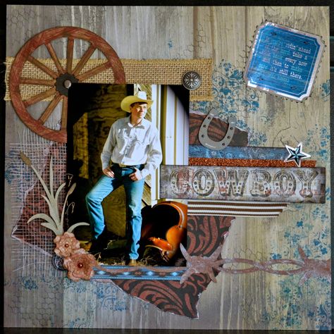 CTMH, Cowboy, Dakota, Timberline, ScrappyHorses.ctmh.com ScrappyHorses scrapbook layout. Masculine, guy layout. Cowboy Scrapbook Layouts, Boy Scrapbook Layouts, Wedding Scrapbooking Layouts, Beautiful Scrapbook Layouts, Tim Holtz Stamps, Scrapbook Boys, Fall Scrapbook, Scrapbook Book, Kids Scrapbook