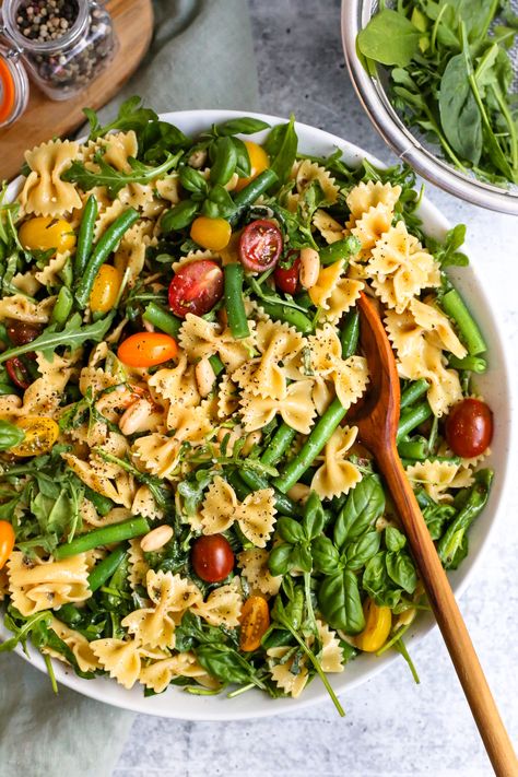 Beans and Greens Pasta Salad | Vegan, 30-Minute Recipe Easy Weeknight Meals Healthy, Pasta Salad Vegan, Homemade Red Wine, Beans And Greens, Green Pasta, Delicious Salad Dressings, How To Make Red, Red Wine Vinaigrette, Weeknight Recipes