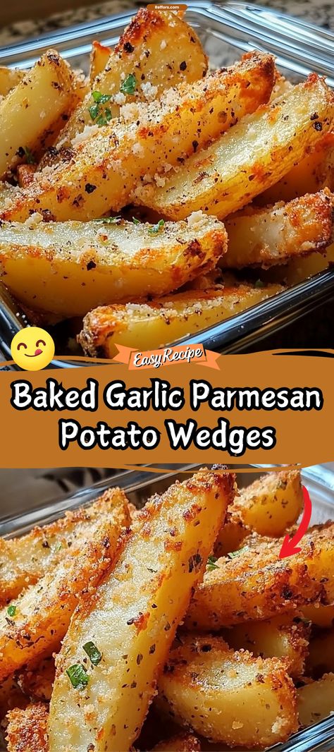 Baked Garlic Parmesan Potato Wedges Bbq Sides Potatoes, Potato Recipes For Bbq, Baked Garlic Potato Wedges, Garlic Parmesan Russet Potatoes, Side Dish With Potatoes, Dinners With Russet Potatoes, Side Dishes Pork Chops, Easy Side Dishes Potatoes, Easy Oven Potato Recipes