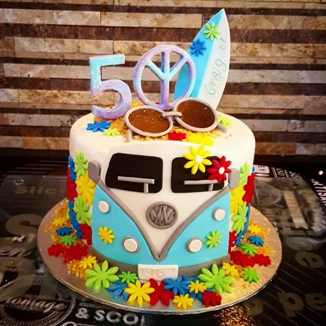 70s Theme Birthday Cake, 60s Birthday Cake, 60s Cake, Camper Cake, Camper Cakes, 50th Birthday Cake For Women, 28th Birthday Cake, Hippie Cake, 50th Birthday Cupcakes