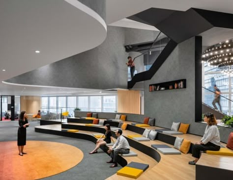 Urban Living Room, Tiered Seating, Innovative Office, Corporate Interior Design, Campus Design, Living Room Themes, Coworking Office, Office Space Design, Recessed Downlight