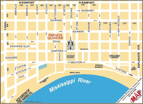 Printable Map of New Orleans french quarter | on the map itself or the link to bring the map up in a larger viewing ... Decatur Street New Orleans, French Quarter Map, Map Of New Orleans, New Orleans Street, Costa Maya Mexico, New Orleans Map, Stuff To Print, Costa Maya, Louisiana Purchase