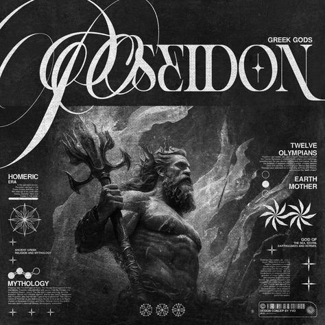 Greek Gods "Poseidon" DESIGN SERIES : MYTHOLOGY (PART 1) image by pinterest ib @rynnark Tags: #yvodesign #graphicdesign #grvphicworld #digitalarchive #graphicartist #graphicdesignerindonesia #poster #postereveryday #typography #fkndesign #artoftheday #visualgraphic #designcommunity #itsnicethat #icographica #designinspiration #explorepage #collectgraphics #designforgood #dopedddesign #creativity #albumartattack #fruitsartclub #archivesarea #typographic #coverart #magazinecover #mythologyart Greek God Graphic Design, Mythology Graphic Design, Greek Mythology Graphic Design, Frasurbane Graphic Design, Greek God Poster, Poseidon Design, Greek Mythology Poster, Urban Logo, Gold Wallpaper Background