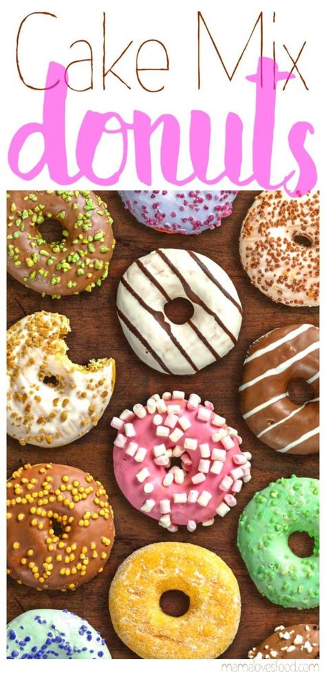 Easy Cake Mix Donuts {BAKED} Cake Mix Doughnuts, Mini Donut Maker Recipes, Cake Mix Donuts Recipe, Cake Donuts Baked, Donut Maker Recipes, Mini Donut Recipes, Cake Mix Donuts, Doughnut Recipe Easy, Mini Donuts Maker