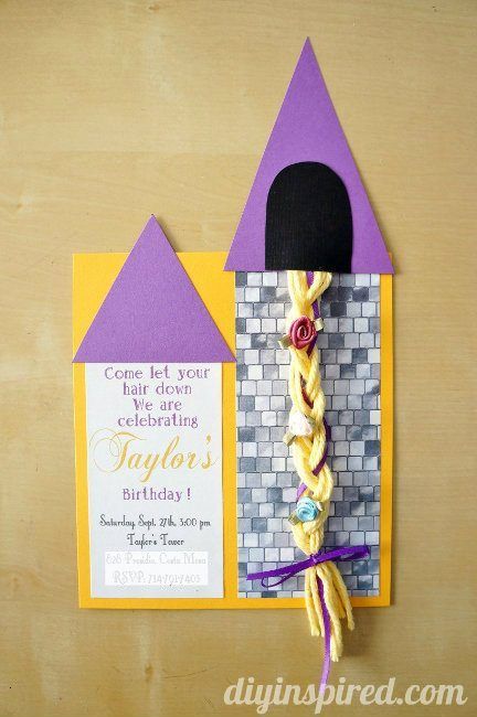 Rapunzel Invitation DIY Tutorial Diy With Yarn, Rapunzel Invitations, Tangled Birthday Party, Rapunzel Birthday Party, Tangled Birthday, Rapunzel Party, Tangled Party, Tinkerbell Party, Yarn Hair