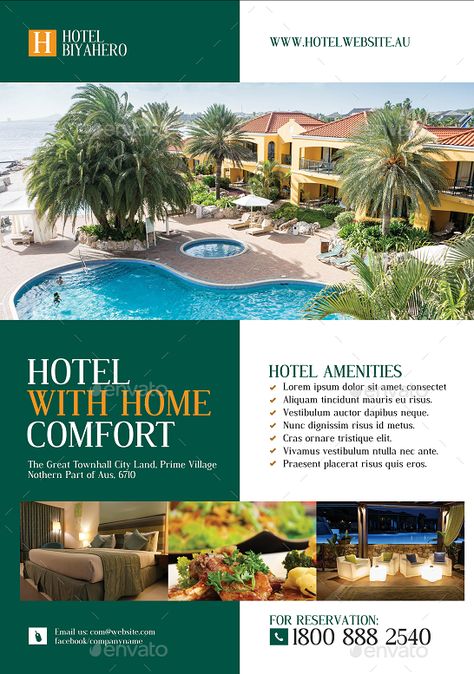 Promotional Poster Ideas, Hotel Flyer Design Inspiration, Hotel Poster Design Graphics, Resort Promotion Design, Hotel Poster Design Ideas, Hotel Promotion Poster, Hotel Promotion Design, Hotel Advertising Design, Hotel Flyer Design