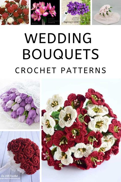 These wedding bouquet crochet patterns are fabulous and so unique! Crochet For Wedding Gift, Crochet Wedding Bouquet Pattern, Crochet Wedding Bouquet Pattern Free, Crochet Flower Wedding Bouquet, Wedding Bouquet Crochet, Crochet Wedding Ideas, Crochet Bouquet Flowers Free Pattern, Crochet Bouquet Pattern Free, Crochet Wedding Decorations