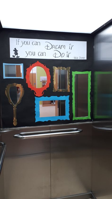 Classroom Mirror Decorations, Mirror Mirror On The Wall Bulletin Board, Mirror Wall Decor Classroom, School Mirror Decorating Ideas, Mirror Bulletin Board, Lift Interior, Bulletin Board Design, School Door Decorations, Kindergarten Classroom Decor