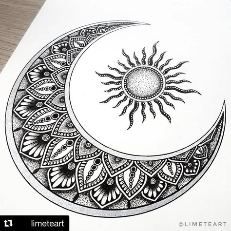 Mandala Making, Flower Of Life Tattoo, Luna Tattoo, Sun And Moon Mandala, Stunning Tattoos, Sun Mandala, Moon Mandala, Neck Tattoos Women, Drawing Styles