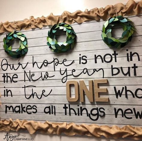 I posted this bulletin board a year ago after I made it for my mother-in-law’s classroom. It was my number 1 post of last year and is one… | Instagram New Years Church Crafts For Kids, Church New Year Bulletin Boards, New Year Christian Bulletin Board, God Bulletin Board Ideas, New Year Church Decorations, Awana Bulletin Board Ideas, Bulletin Board Ideas New Year, New Years Bulletin Board Ideas Church, New Year Sunday School Crafts