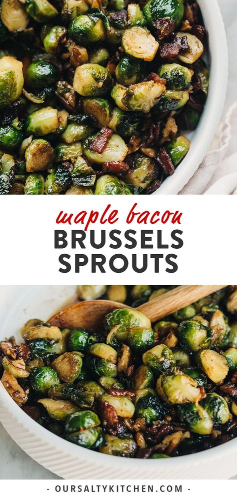 Maple bourbon glaze makes these crispy bacon brussels sprouts just a little extra special. The entire family will love this easy, gluten free Thanksgiving side dish! You'll love it too because it's make-ahead friendly, or ready in just 30 minutes! #paleo #glutenfree #sidedish #thanksgiving #recipe #bacon #30minutes #brusselssprouts Gluten Free Thanksgiving Side Dishes, Maple Bourbon Glaze, Bacon Brussels Sprouts, Gluten Free Thanksgiving Recipes, Thanksgiving Food Sides, Bourbon Glaze, Healthy Thanksgiving Recipes, Thanksgiving Appetizer Recipes, Maple Bourbon