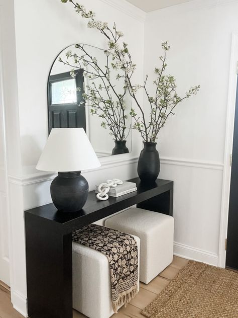 Black Console Table Decor, Table Spring Decor, Foyer Table Decor, Entrance Table Decor, Entry Console Table, Entry Table Decor, Console Table Styling, Black Console Table, Console Table Decorating