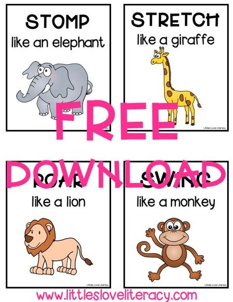 FREE Dear Zoo activity for toddlers, preschool, prek, & kindergarten. Great activity to go along with the book. Use at home with your own kids or in the classroom with students. FREE printable for a gross motor skills game called "Move Like an Animal." Incorporate literacy into the game for more learning! Children of all ages will have fun using this Dear Zoo gross motor game! #littlesloveliteracy #preschool Dear Zoo Activities, Zoo Activities Preschool, Zoo Lessons, Zoo Animals Preschool, Zoo Animal Activities, Preschool Zoo Theme, Zoo Preschool, Zoo Activities, Animal Activities For Kids