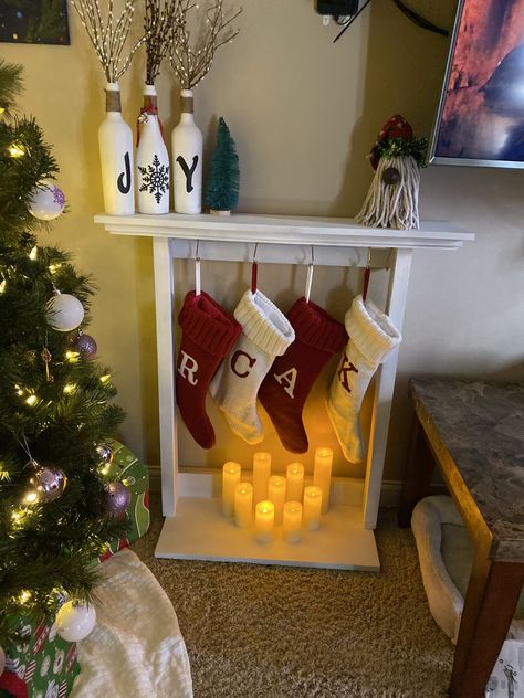 For when you don’t have a fireplace to hang stockings on! Where To Hang Stockings If No Fireplace, Stocking Placement No Fireplace, Fake Fireplace For Christmas, Hanging Stockings On Wall, How To Hang Stockings With No Fireplace, Stocking Hangers No Fireplace, Stocking Hanging Ideas No Fireplace, Hanging Stockings Without A Fireplace, Stocking Rack