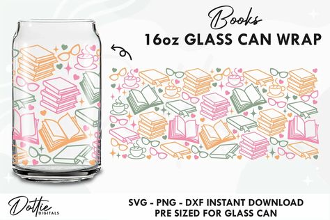 Books Libbey Glass Can Wrap SVG |16oz Vector Cut File Glass Can Svg, Pile Of Books, Coffee Svg, Cup Wrap, Downloads Folder, Cricut Projects Vinyl, Party Prints, Stack Of Books, Vinyl Projects