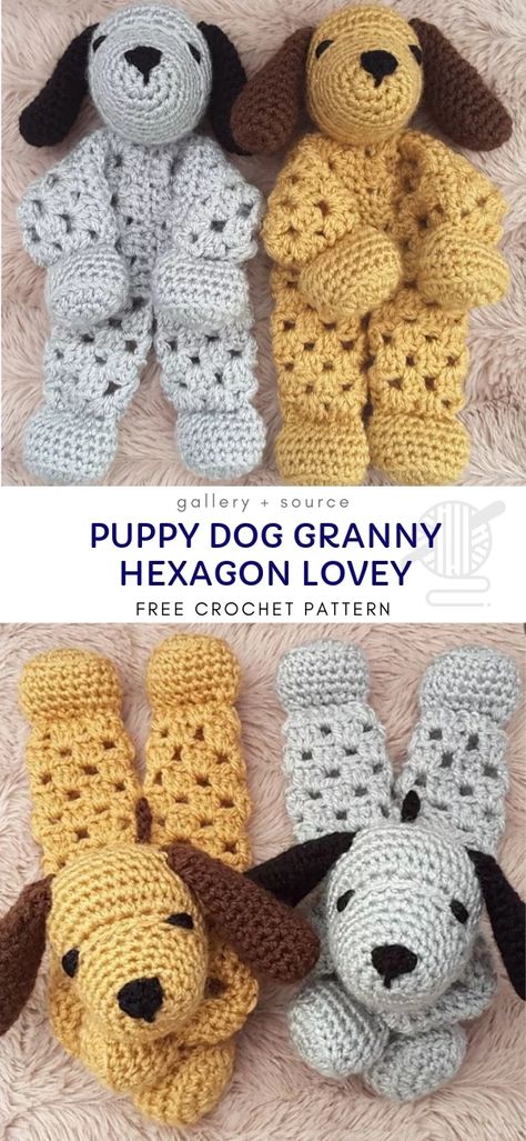 Crochet Lovey Free Pattern, Granny Hexagon, Crochet Puppy, Lovey Crochet, Lovey Pattern, Crochet Lovey, Pola Amigurumi, Lovey Blanket, Baby Lovey