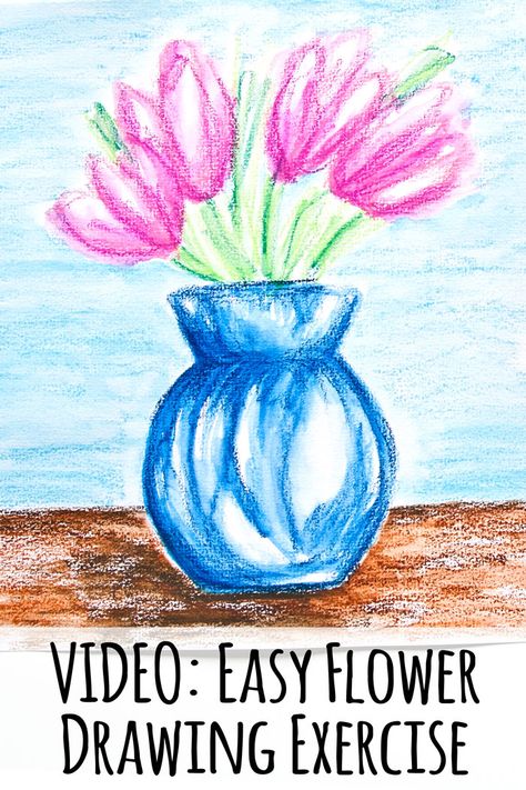 VIDEO: Easy Expressive Flower Drawing Exercise Using Watersoluble Crayons What To Draw With Crayons, Crayon Drawing For Kids, Art Crayon, Watercolor Crayons Ideas, Drawing With Crayons Easy, Drawings With Crayons, Easy Crayon Drawing, Drawing With Crayons, Oil Pastel Flowers Easy