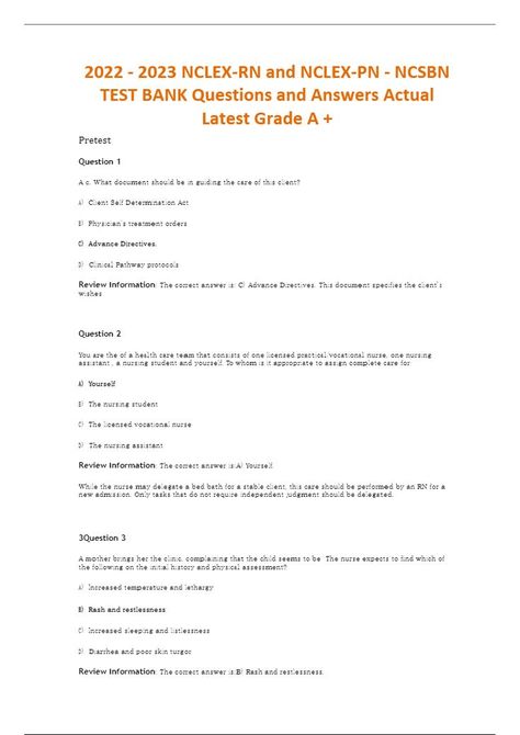 2022 - 2023 NCLEX-RN and NCLEX-PN - NCSBN TEST BANK Questions and Answers Actual Latest Grade A + Nclex Pn Study Guide, Nclex Study Plan, Nclex Questions, Advance Directives, Nclex Pn, Nclex Study, Test Questions, Nursing Assistant, Study Plan