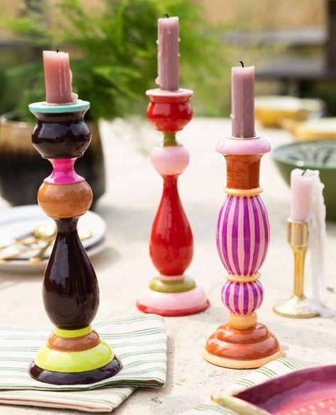 Rockett St George (@rockettstgeorge.co.uk) • Instagram photos and videos Wooden Candlestick Holders, Painted Candlesticks, Flower Candle Holder, Dinner Candles, Rockett St George, Wooden Candle Sticks, Romantic Dinner, Candle Dinner, Flower Candle