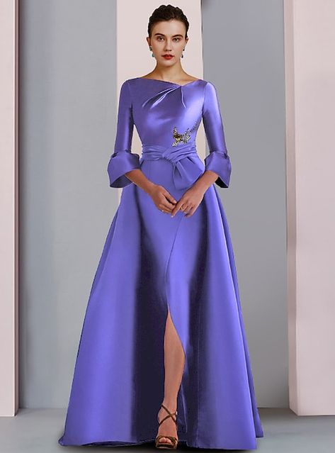 Silhouette:A-Line; Hemline / Train:Floor Length; Closure:Zipper UP; Fully Lined:No; Built-In Bra:No; Embellishment:Pleats,Split Front,Bow(s),Embroidery; Fabric:Satin; Sleeve Length:3/4 Length Sleeve; Tips:Professional dry cleaner only,Colors may vary slightly due to different monitor settings; Boning:No; Style:Elegant,Party; Occasion:Formal,Formal Evening; Waistline:Natural; Neckline:Scoop Neck; Brand:LAN TING Express; Listing Date:02/11/2023; Bust:; Hips:; Hollow to Floor:; Waist: Dress Formal Elegant, Evening Gala, Mother Of The Bride Dress, Dress Formal, Floor Length Dresses, Formal Party, Homecoming Dress, Beaded Dress, Party Dresses For Women