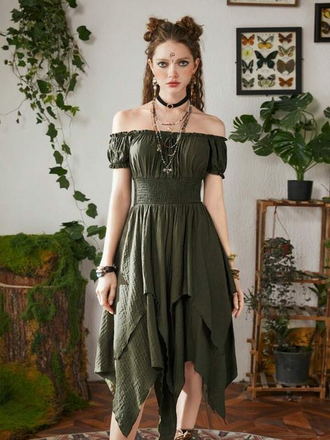 Ren Faire Outfits, Dress Medieval, Ren Faire Costume, Fair Outfits, Fest Outfits, Asymmetrical Hem Dress, Medieval Dress, Fern Green, Fairy Costume