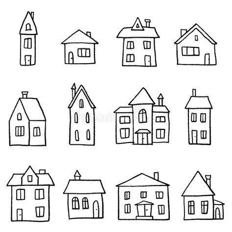 Doodles House, Simple House Drawing, Drawing Ideas Easy Doodles, House Doodle, Dibujo Simple, Arte Doodle, Sketch Note, Cartoon House, Easy Doodles