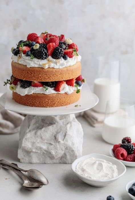 Berries and Almond Cake - Yoga of Cooking Maple Whipped Cream, Vegan White Chocolate, Aesthetic Cake, Mini Torte, Berry Cake, Popular Desserts, Almond Cake, Peanut Butter Brownies, Gluten Free Cake