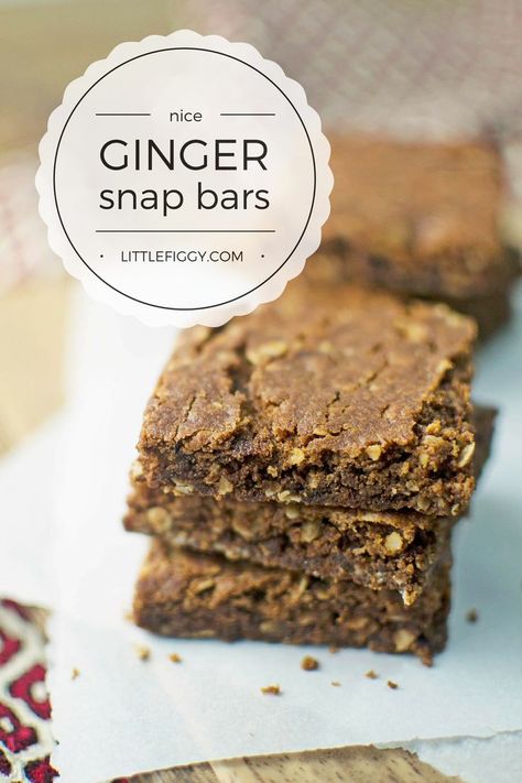 Ginger Snap Bars, crispy and gingery, perfect with a hot cup of tea or coffee!  Get the recipe at Little Figgy Food Hot Cup Of Tea, Christmas Biscuits, Cookie Bar, Ginger Snap, Global Cuisine, Brownie Bar, Ginger Snaps, Tea Or Coffee, Fabulous Foods