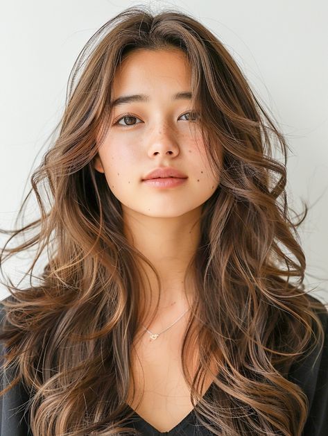 Honey Brown Hair Asian, Brown Hair Asian, Japan Hairstyle, Hair Asian, Curly Hair Trends, Glasses Inspiration, Haircut Tip, Female Photography, Honey Brown Hair