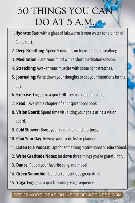 Things to do when you wake up at 5 am: 50 morning habits ideas for the early birds in 2024. calming, engaging, and productive things to do when you wake up really early in the morning. Planning your day / Early morning / Things to do Morning Workout Motivation, Morning Routine Ideas, Am Club, 5am Club, Routine Ideas, Productive Morning, Productive Things To Do, Morning Habits, Early In The Morning