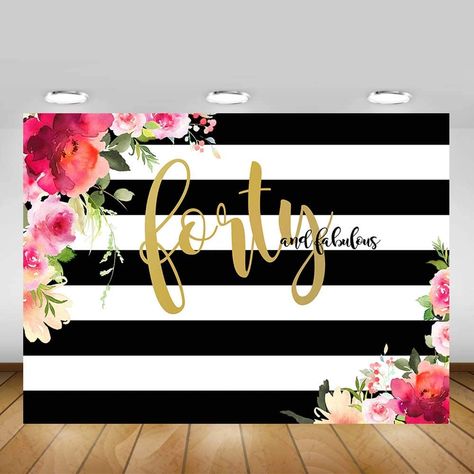 AmazonSmile : Mocsicka Forty and Fabulous Backdrop Flower Stripes 40th Birthday Photography Background 7x5ft Vinyl Women 40th Birthday Party Banner Backdrops : Electronics 40th Birthday Banners For Women, 40th Birthday Party Backdrop, 40th Birthday Backdrop Ideas For Women, 40th Birthday Backdrop, 40th Party Decorations, Forty And Fabulous, 40th Birthday Banner, 40th Birthday Party Decorations, Black And Gold Balloons