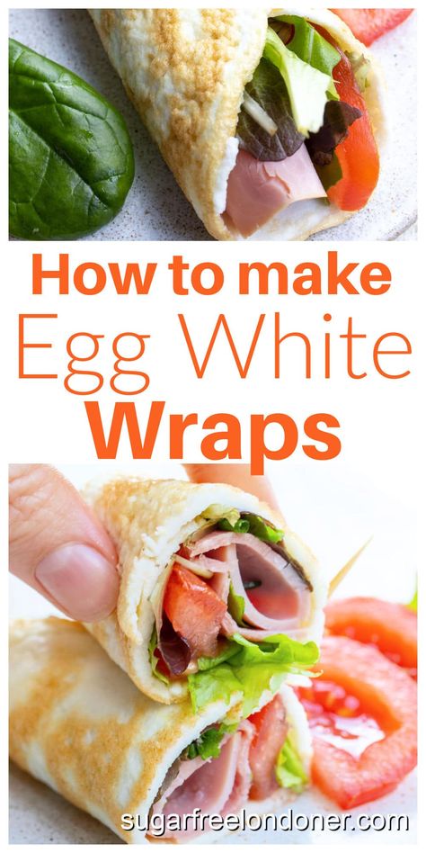 Egg white wraps are easy 2 ingredient wraps you can make in minutes. They are pliable, gluten-free, low in carbs and high in protein. Simply add your favorite fillings and enjoy for breakfast or lunch. Egg White Wraps, Egg Whites Wrap, Low Carb Wraps, Egg Wrap, Healthy Wraps, Low Carb Breakfast Recipes, Low Carb Diet Recipes, Grilling Chicken Breast, Low Carb Dinner Recipes