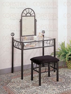 Mirror And Bench, Black Vanity Set, Black Vanity Table, Vanity Table Mirror, Wrought Iron Mirror, Bedroom Vanity Set, Metal Bedroom, Nice Room, Table Makeup