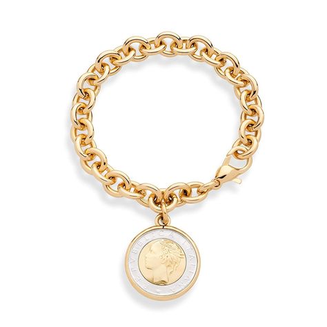 MiaBella Italian Genuine 500 Lira Charm Rolo Link Bracelet in 18K Gold Over Bronze *** Thanks for seeing our image. (This is our affiliate link) #charmsandcharmbracelets Chain Bracelet For Women, Bracelets Cute, Classic Vintage Style, Cuff Bracelets Handmade, Essential Oil Diffuser Bracelet, Gold Medallion, Link Chain Bracelet, Handmade Bangles, Italian Jewelry