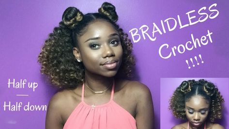 BRAIDLESS CROCHET !! - HALF UP HALF DOWN || Jamaican Bounce Crochet Braiding Hair [Video] - https://blackhairinformation.com/video-gallery/braidless-crochet-half-half-jamaican-bounce-crochet-braiding-hair-video/ Jamaican Bounce Crochet Braids, Jamaican Bounce Crochet, Braidless Crochet, Curly Half Up Half Down, Jamaican Bounce, Braid Half Up Half Down, Long Weave Hairstyles, Crochet Braiding Hair, Individual Braids