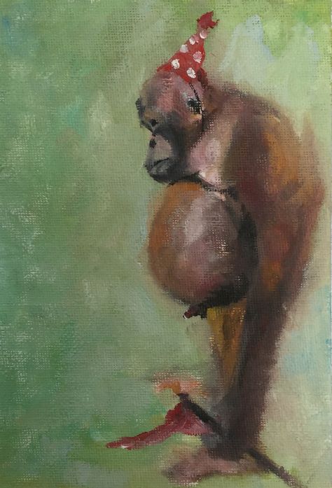 Monkey goes to a party ... Oil Painting sketch by Hinke Veenstra www.hinkeveenstra.nl Monkey Oil Painting, Oil Painting Inspo Easy, Oil Painting Reference, Party Oil Painting, Monkey Painting, Paint Monkey, Interactive Journal, Interactive Journals, Painting Sketch