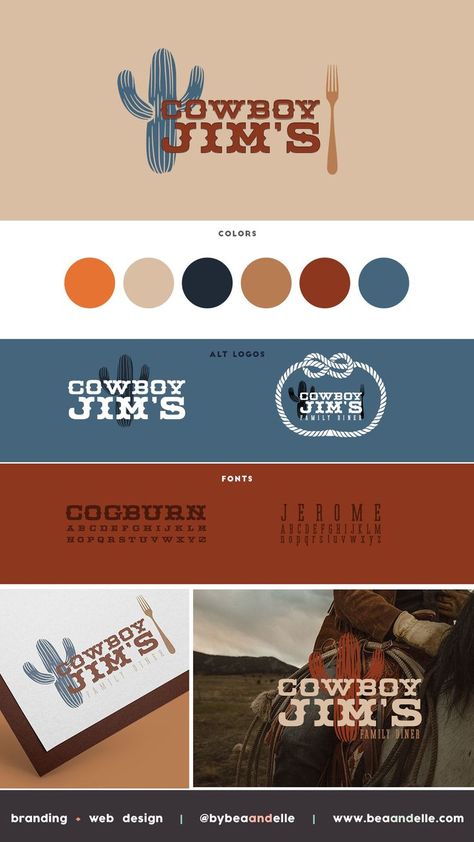 Western Color Palette, Diner Branding, Earthy Branding, Logo Color Palette, Logo Design Graphics, Logo Design Color Palette, Western Logo, Western Font, Web Design Packages